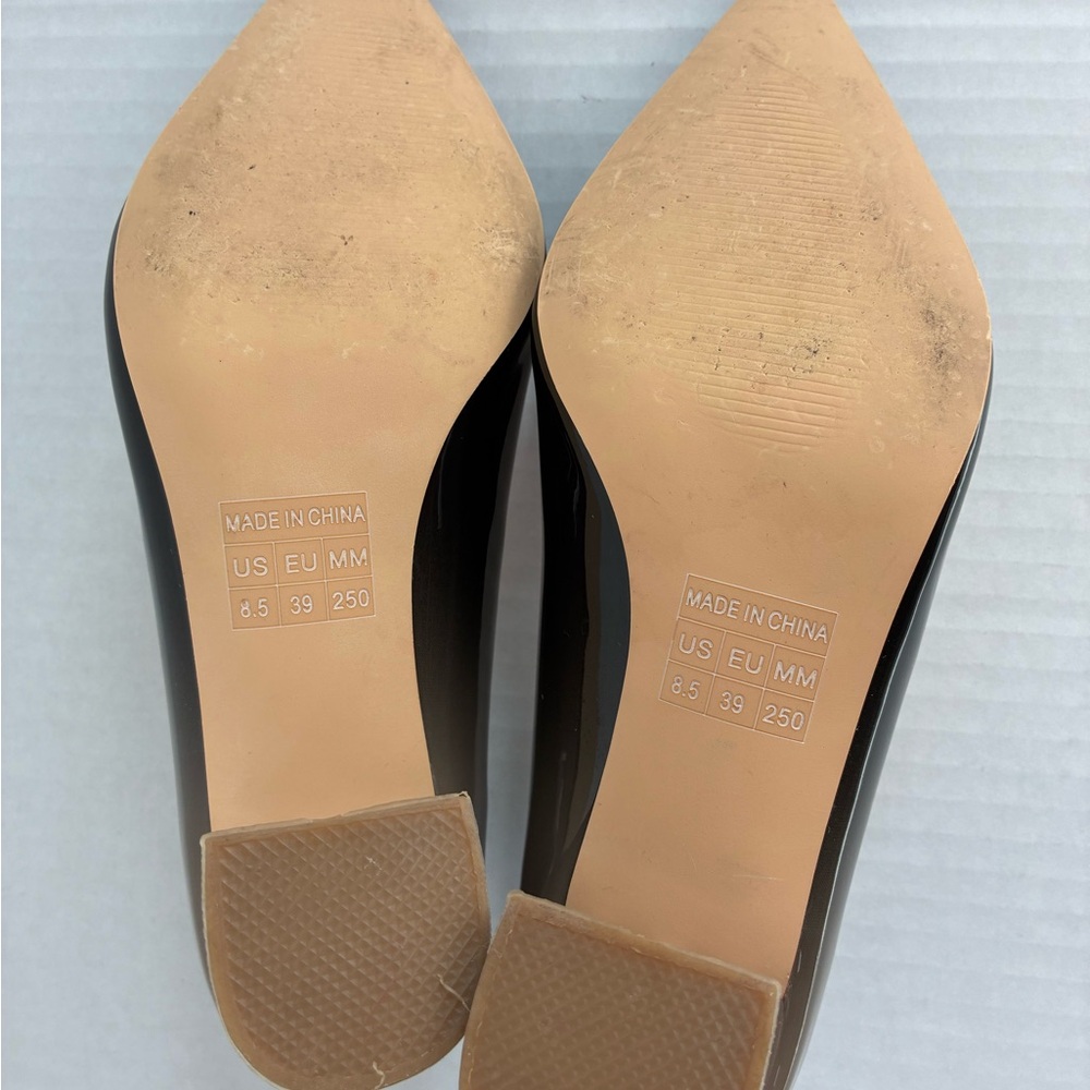 JOY IN LOVE Faux Patent Block Heel Pumps Black Nude Ombré Two Tone - Picture 9 of 10